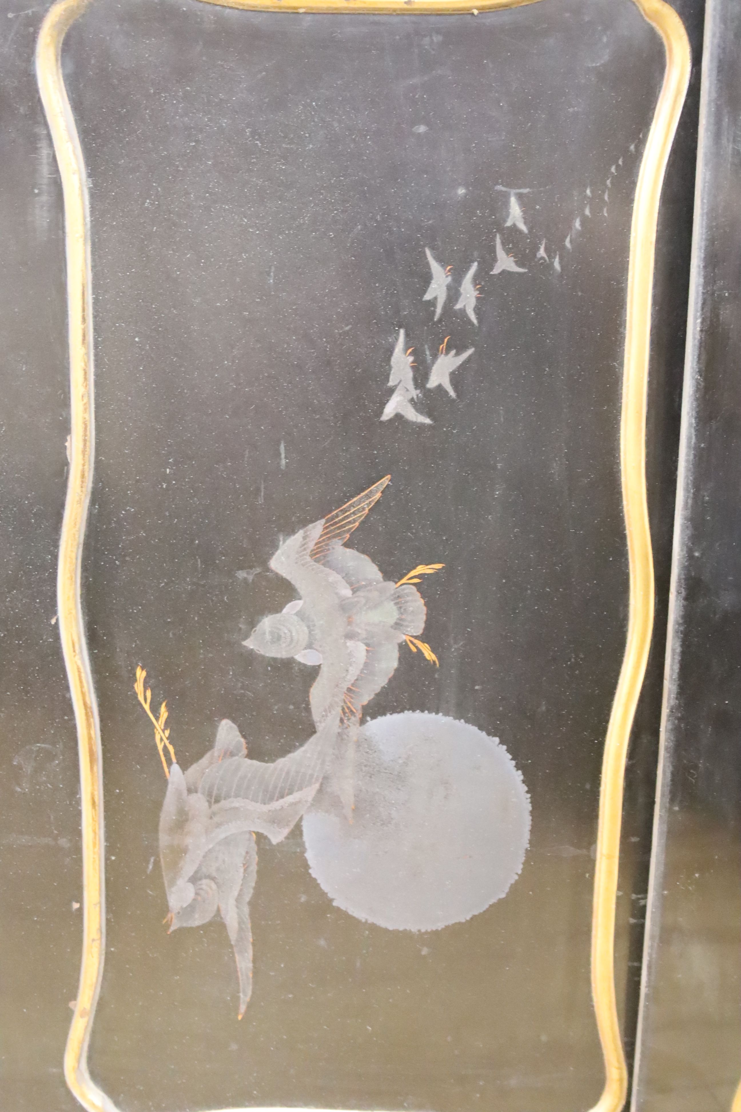 Four Japanese decorative lacquered panels, with 'bird' decoration, 55 x 32cm